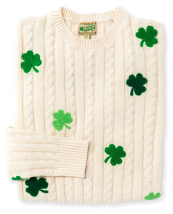 邦楽 SECRET CRUISE TELL YOU WHAT The Shamrock KJP Women's Shamrock Cable Knit Crewneck Cotton Sweater in White