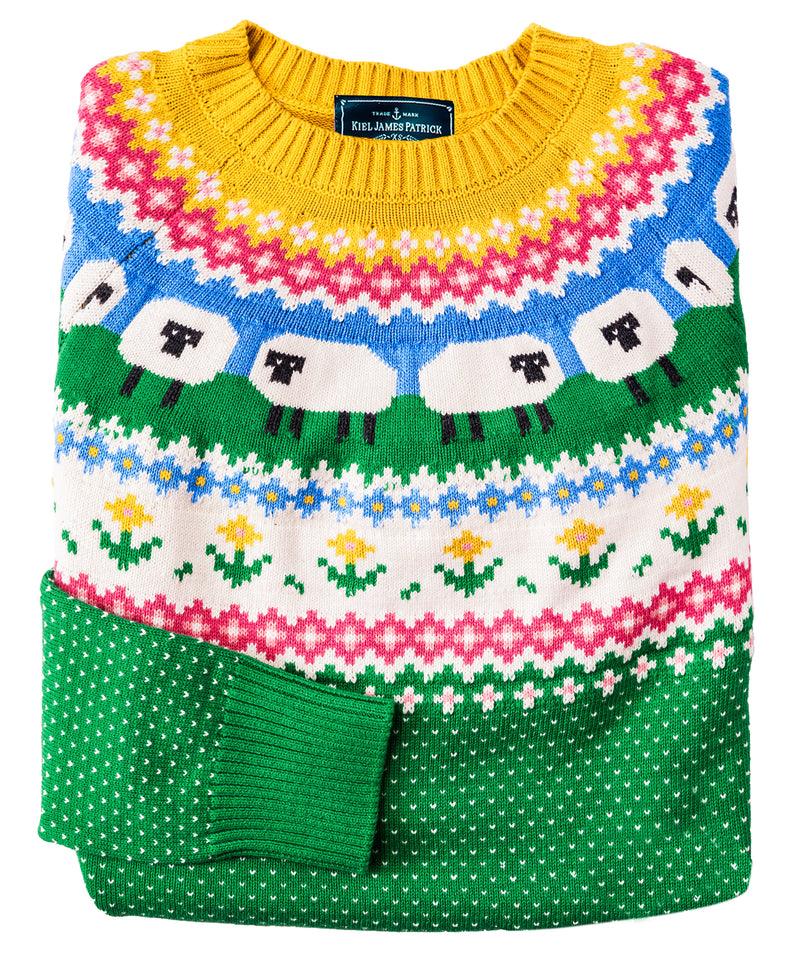 セーター　i   wool70%  silk30% KJP Women's Sheep Fair Isle Crewneck Cotton Sweater – Kiel James