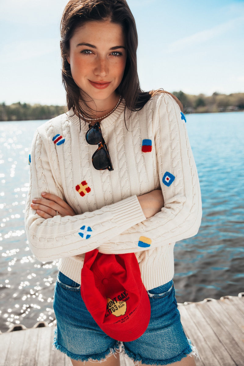 Nautical Flag Cable Knit Sweater