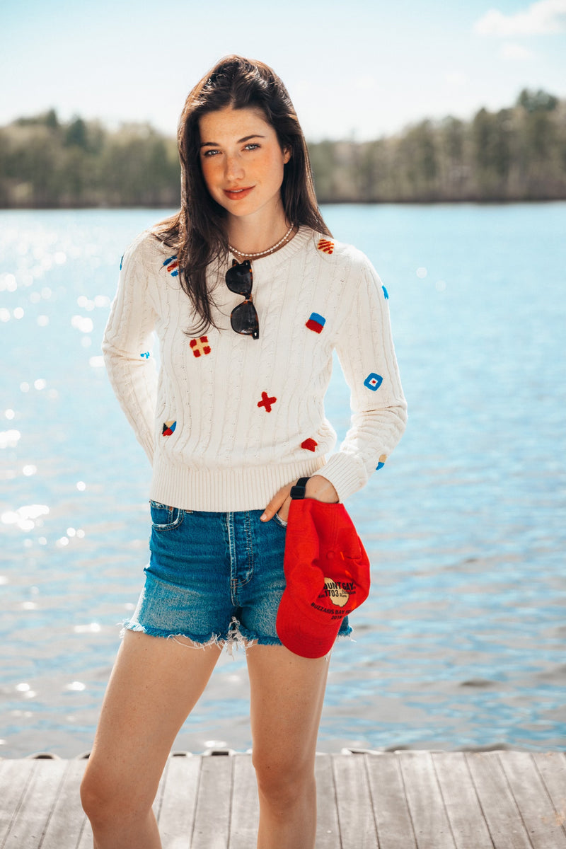 Nautical Flag Cable Knit Sweater