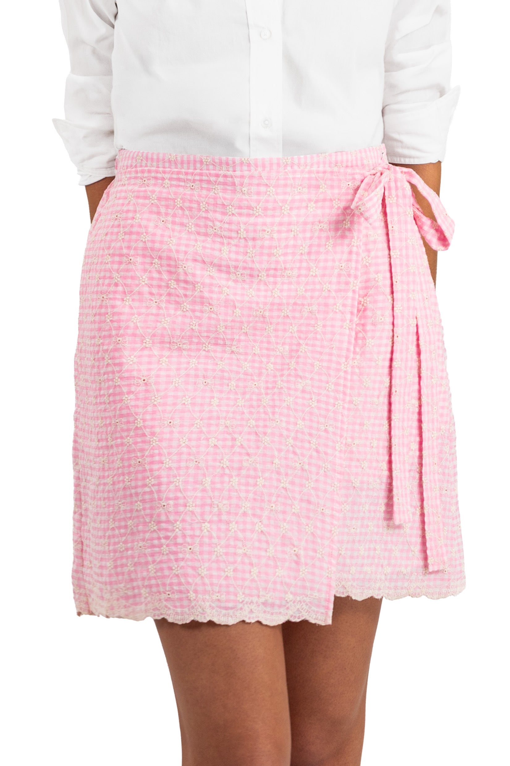 Rose Gingham Eyelet Wrap Skirt