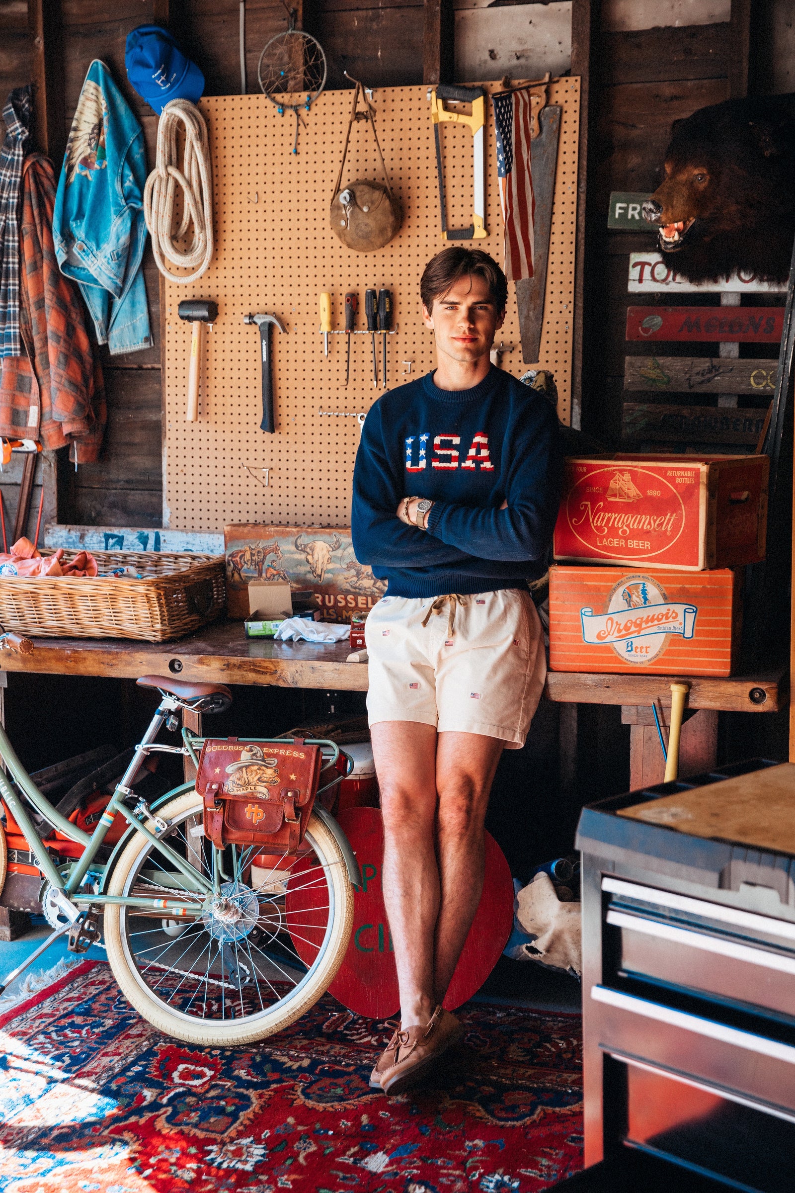 KJP USA Intarsia Crewneck Cotton Sweater in Navy Blue – Kiel James