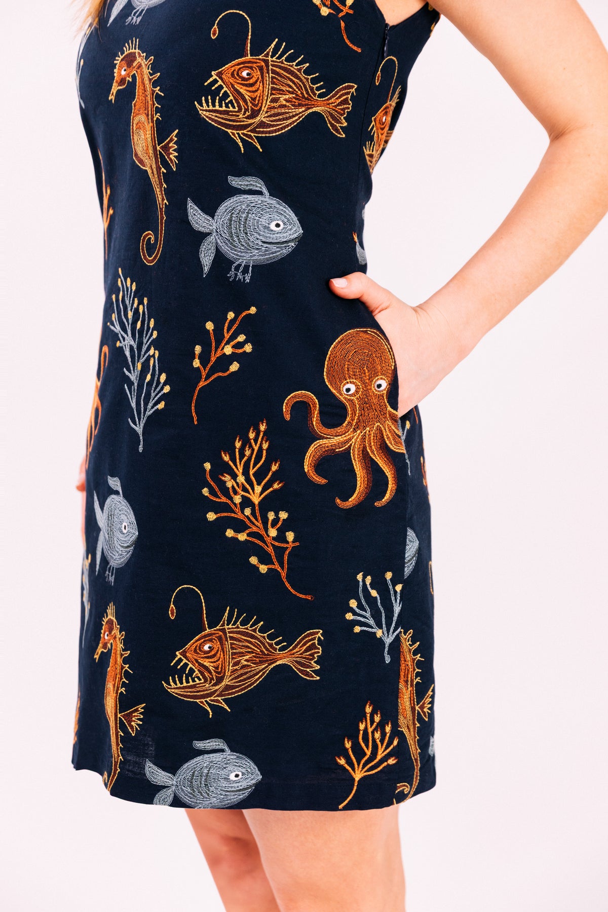 The Deep Blue Sea Embroidered Shift Dress