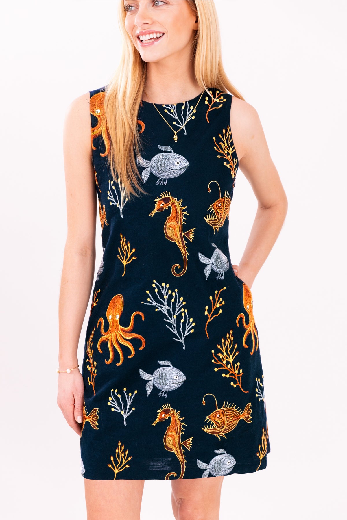 The Deep Blue Sea Embroidered Shift Dress