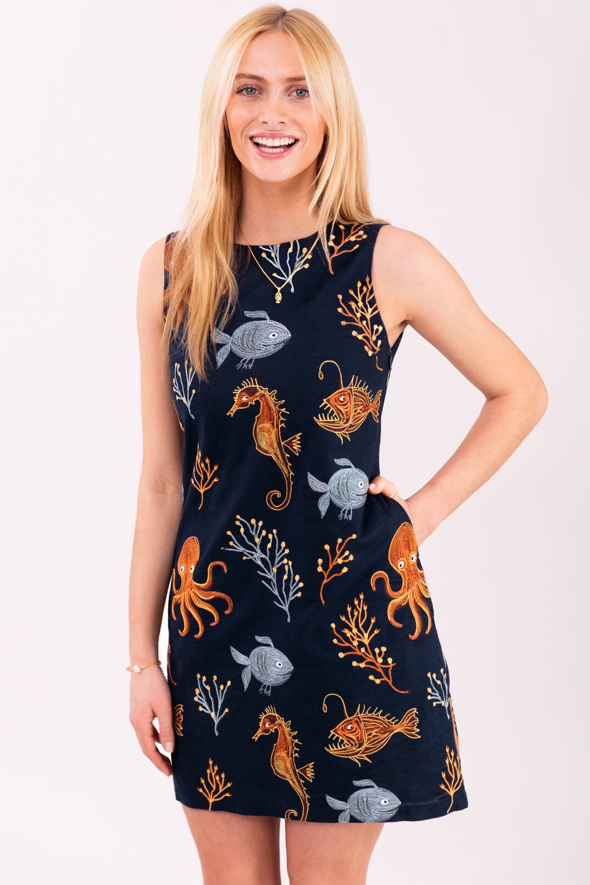 The Deep Blue Sea Embroidered Shift Dress