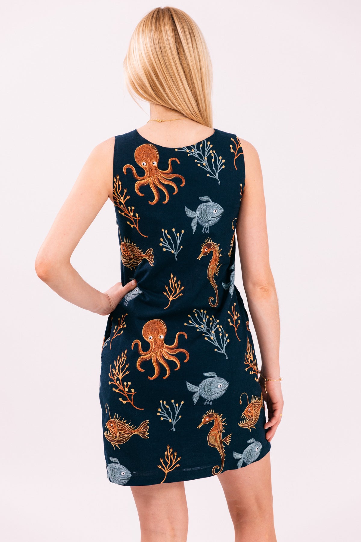 The Deep Blue Sea Embroidered Shift Dress