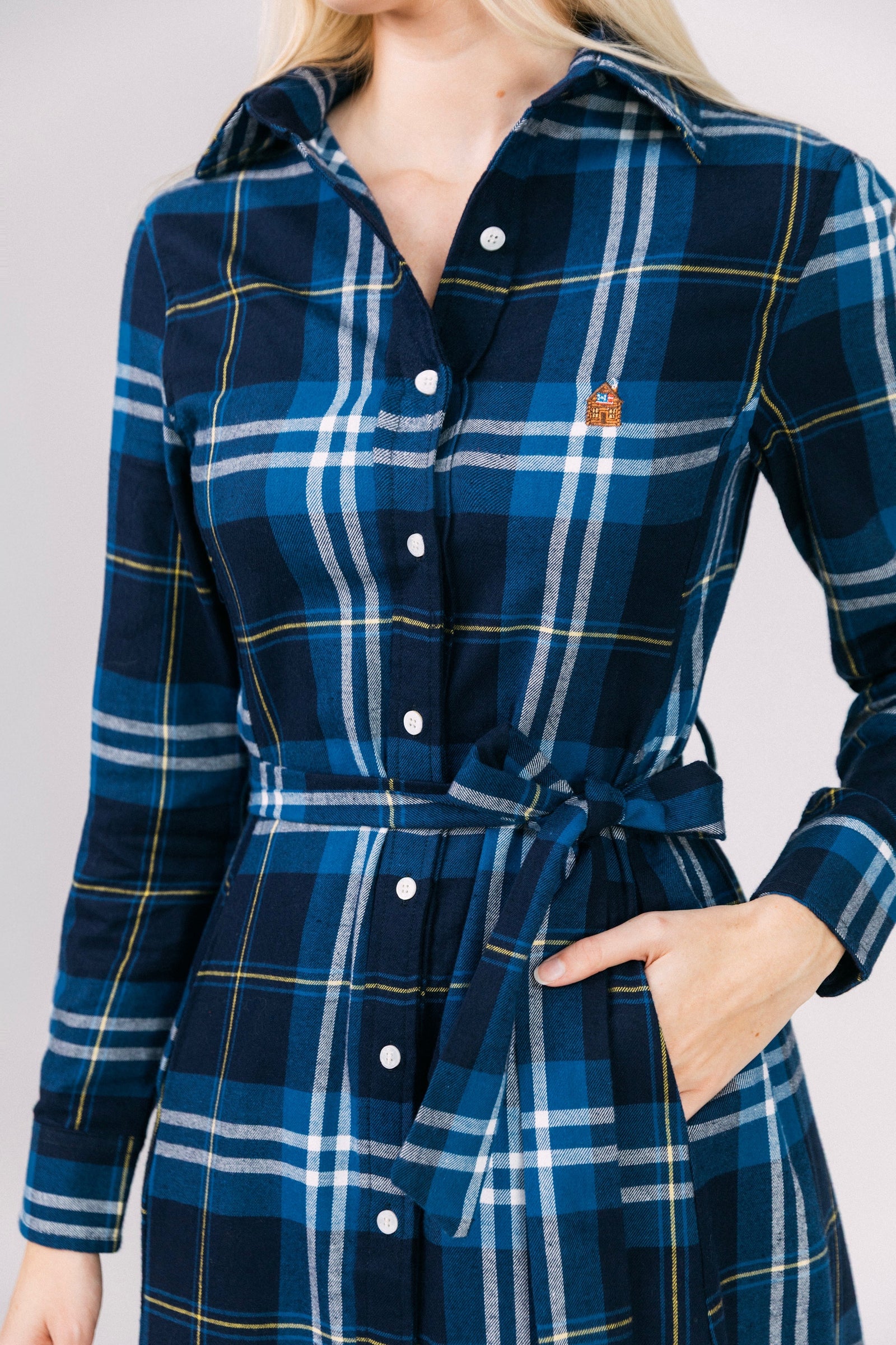 knee length dresses for ladies Universal Standard Women's Long Sleeve Check Flannel Shirtdress - Blue