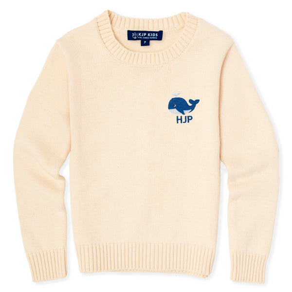 KJP Kid's Whale Embroidered Monogram Sweater in Cream – Kiel James Patrick