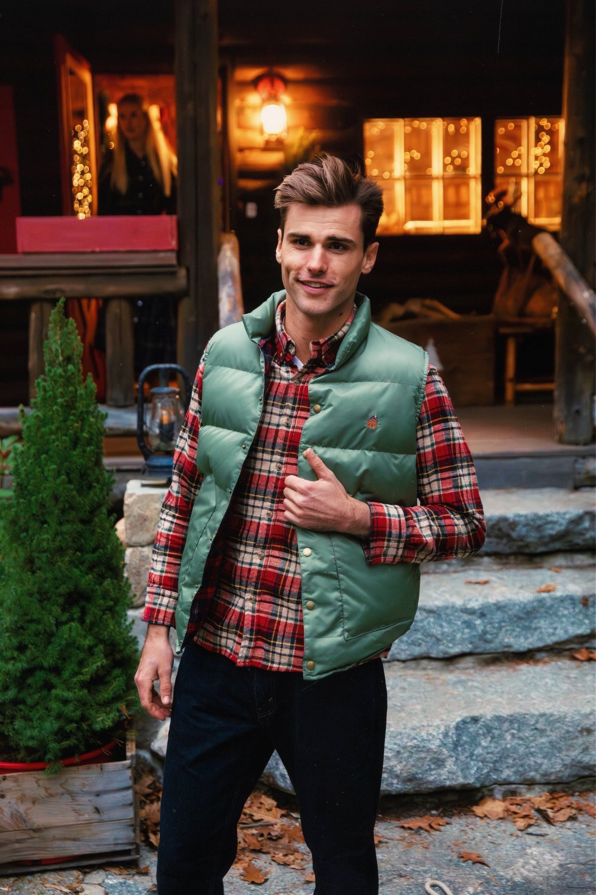 Cozy Cabin Puffer Vest in Green