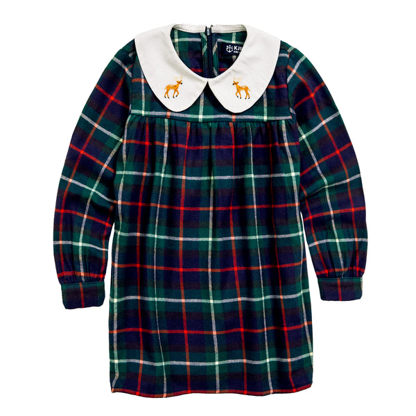 Woodland Deer Plaid Kids Dress