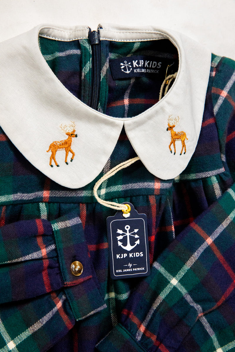 Woodland Deer Plaid Kids Dress