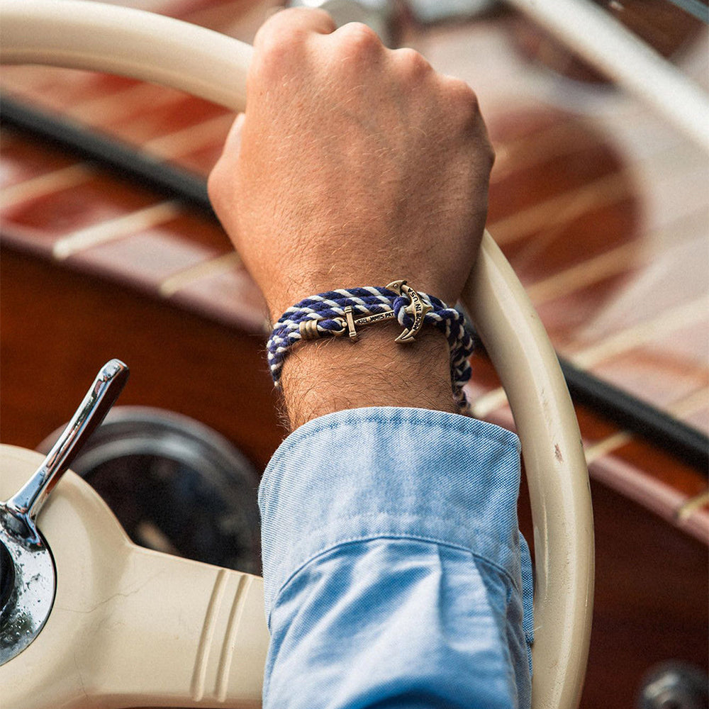 KJP Nautical Cord Wrap Bracelet with Anchor Clasp in Blue, White
