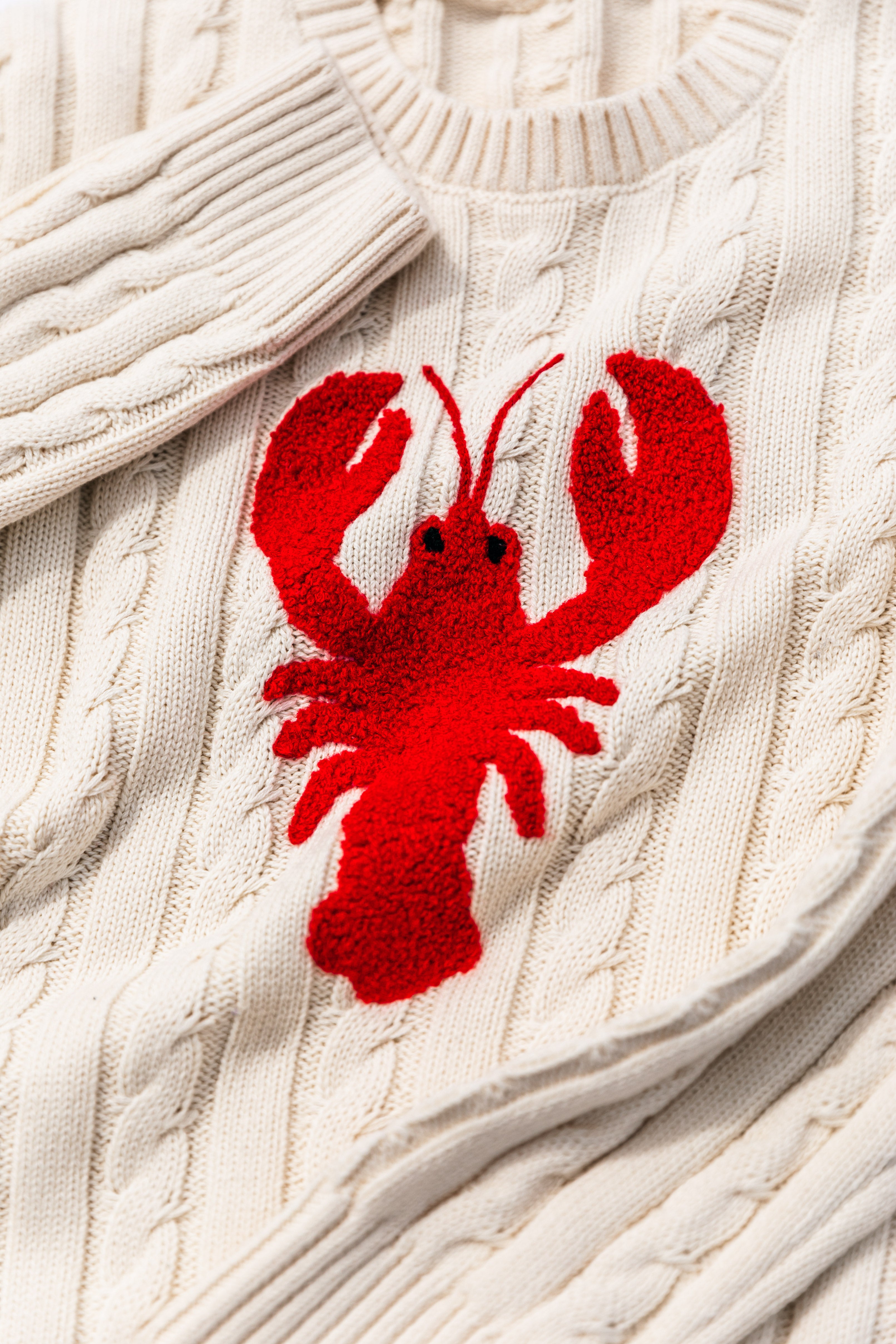 Lobster Cable Knit Sweater in Cream