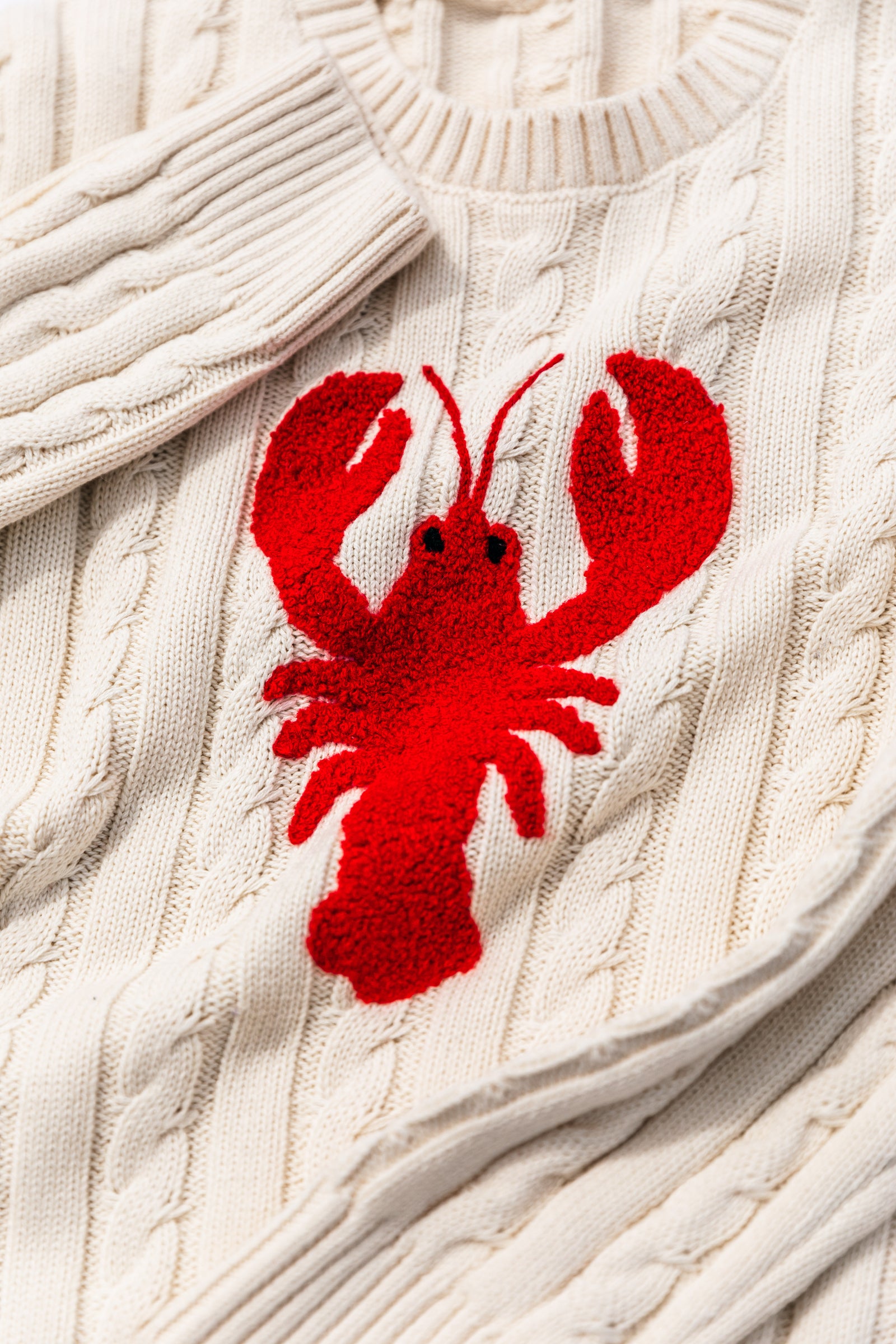 KJP Women's Lobster Cable Knit Crewneck Cotton Sweater in White