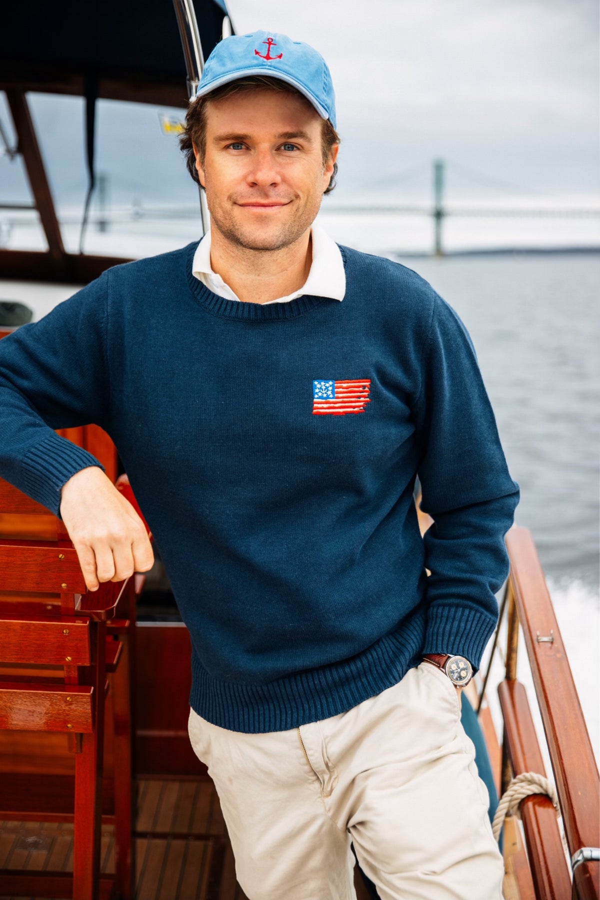 Old Glory Embroidered Sweater - Men's
