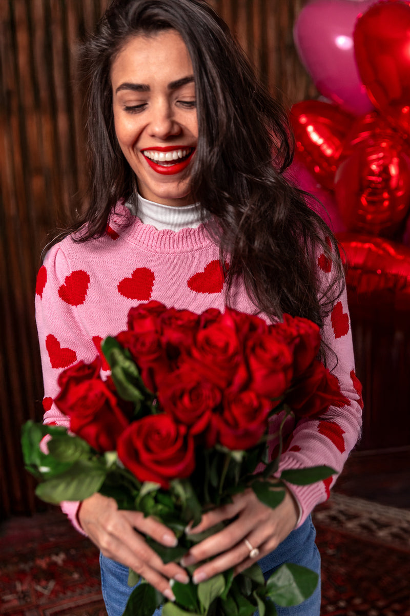 Pink Heart Scalloped Sweater