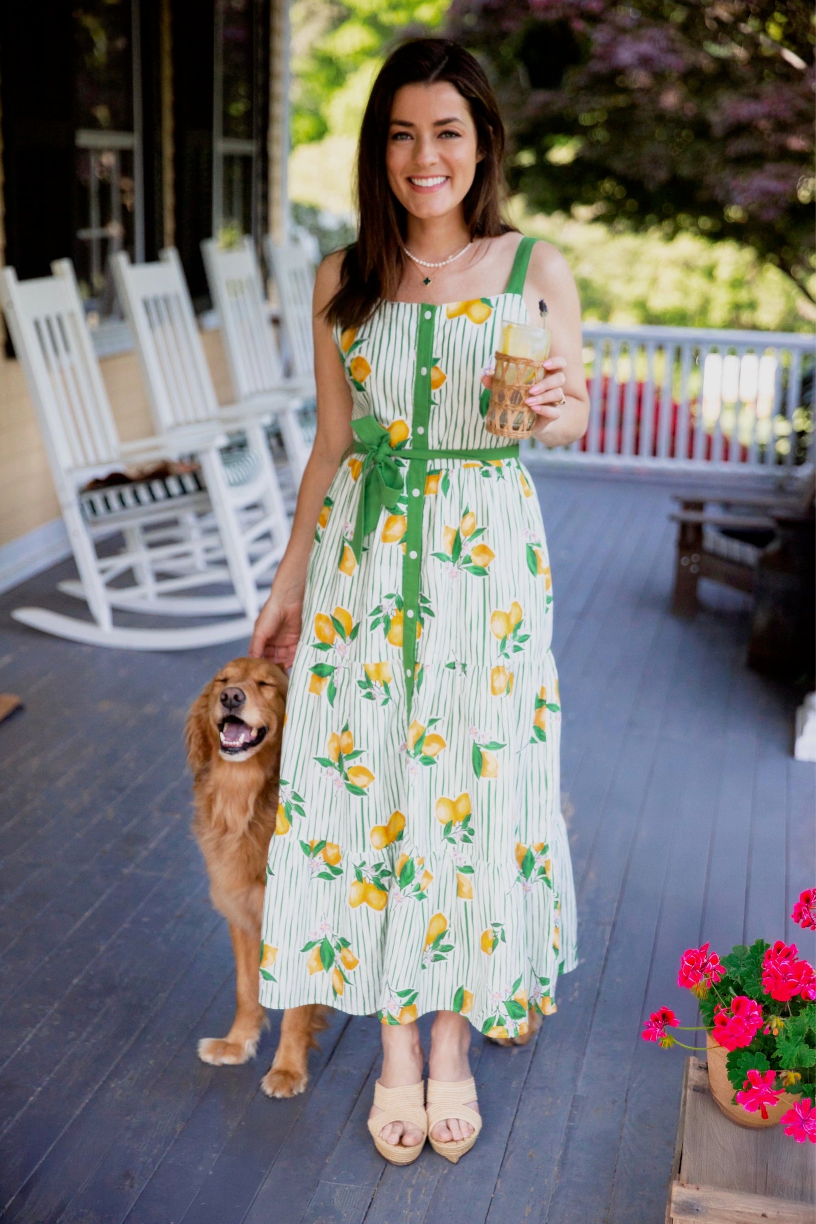 KJP Women's Lemon Grove Belted Maxi Dress in White and Green KJP Women's Lemon Grove Belted Maxi Dress in White and Green