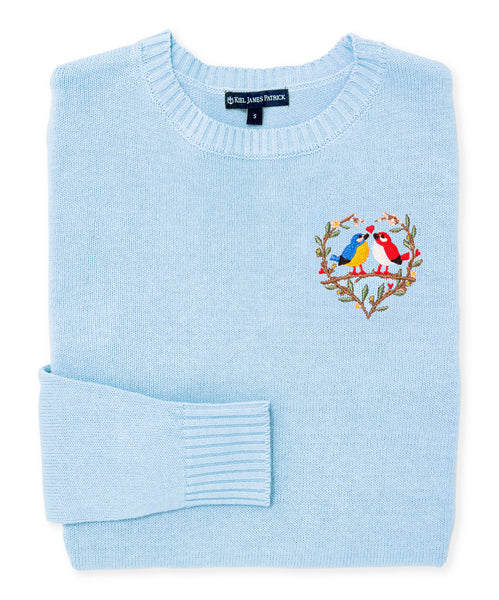 LoveBirdsBlueEmbroiderySweater