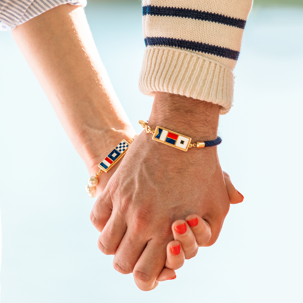 Jeanine Payer ドロッププレート×アクアマリン手彫りネックレス KJP Tahiti Sail Custom Nautical Flag Pearl Bracelet – Kiel James