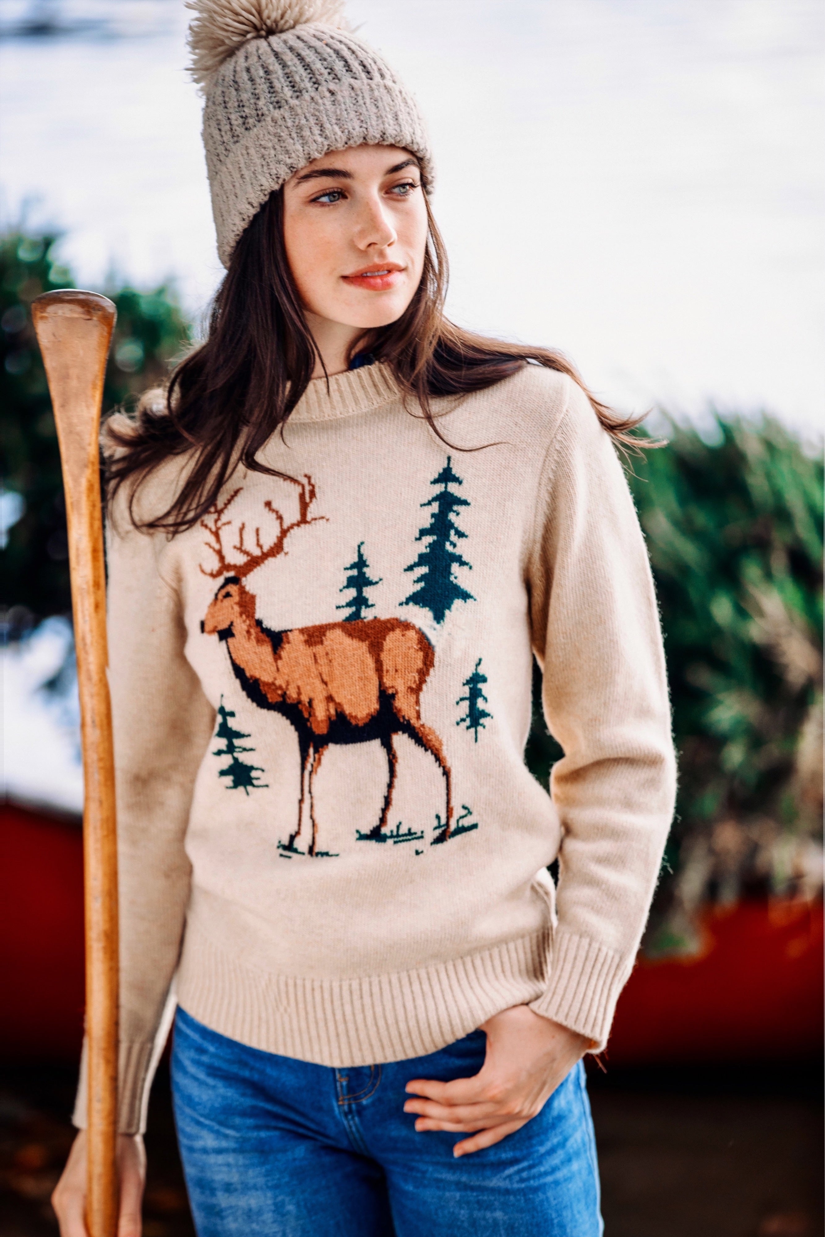 KJP Women's North Woods Deer Crewneck Sweater