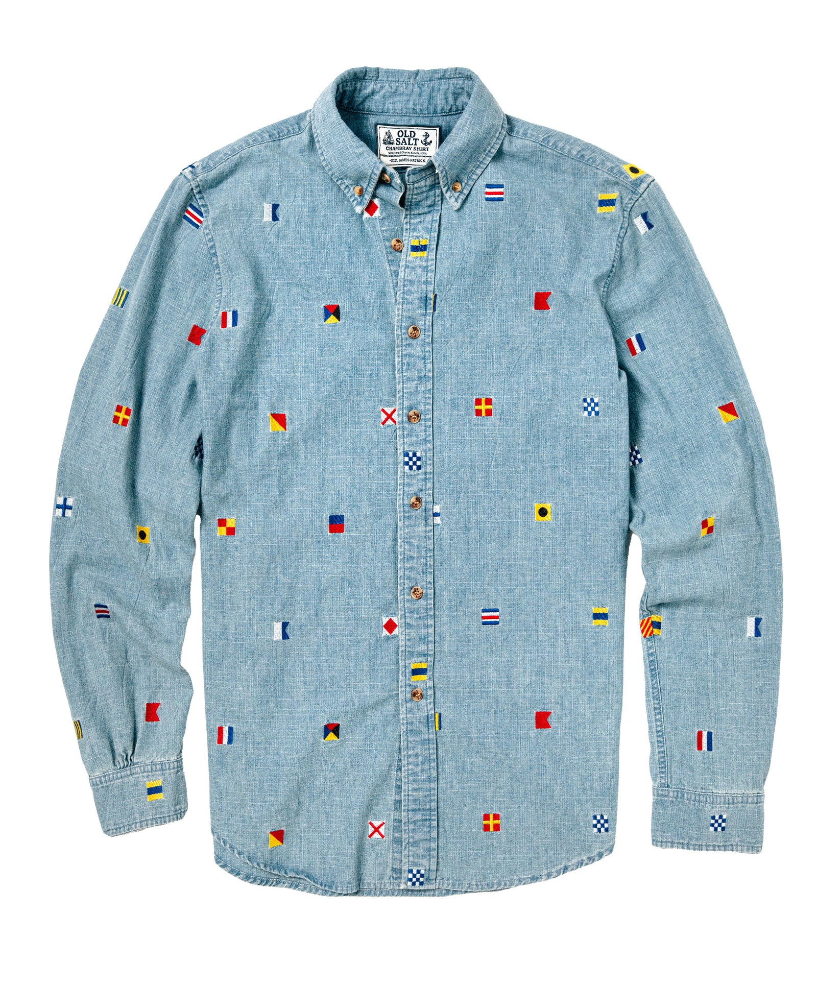 KJP Men's Nautical Flag Embroidered Chambray Shirt in Blue – Kiel