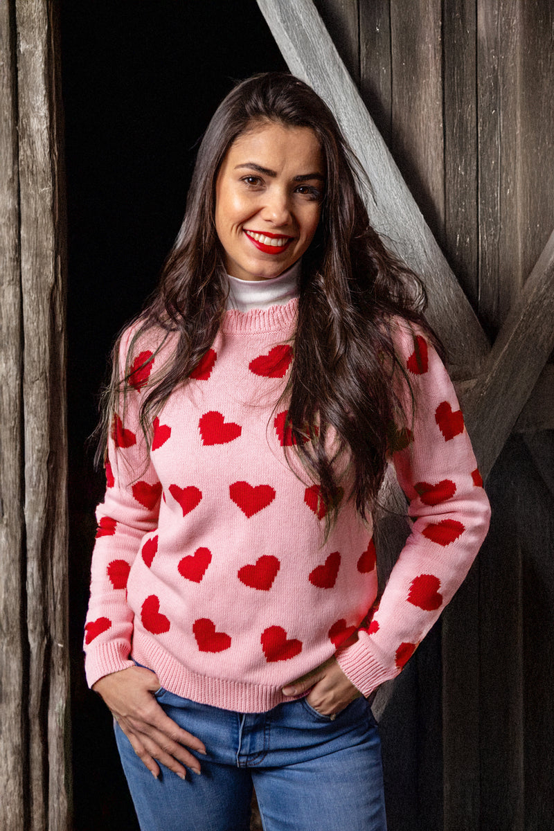 Pink Heart Scalloped Sweater