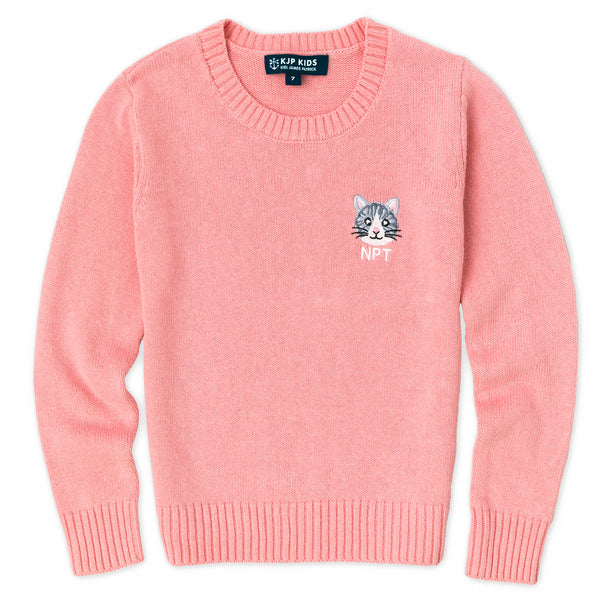 Cat Embroidered Monogram Kids Sweater