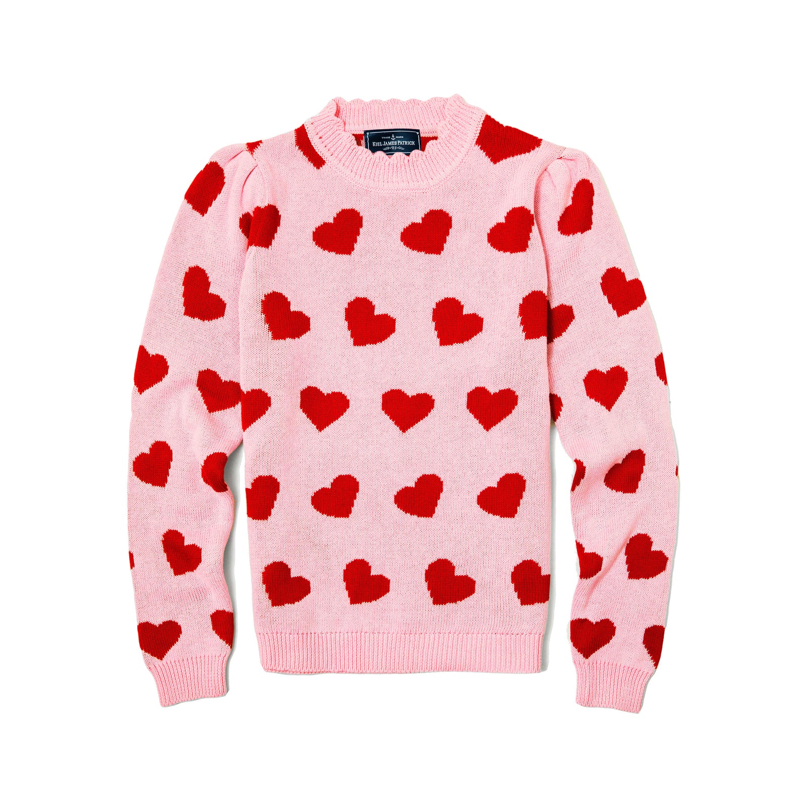KJP Women's Valentine's Day Heart Scalloped Neck Sweater in Pink