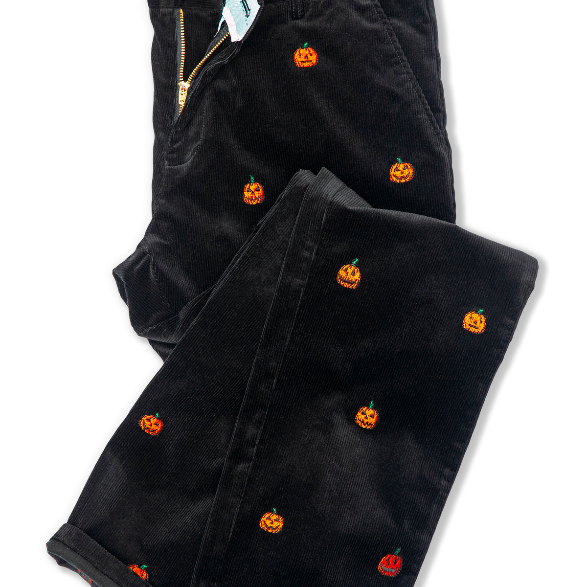 KJP Men's Jack-O-Lantern Embroidered Corduroy Pant in Black