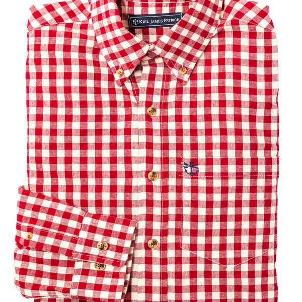 KJP Men's Regatta Gingham Long Sleeve Shirt in Red – Kiel James