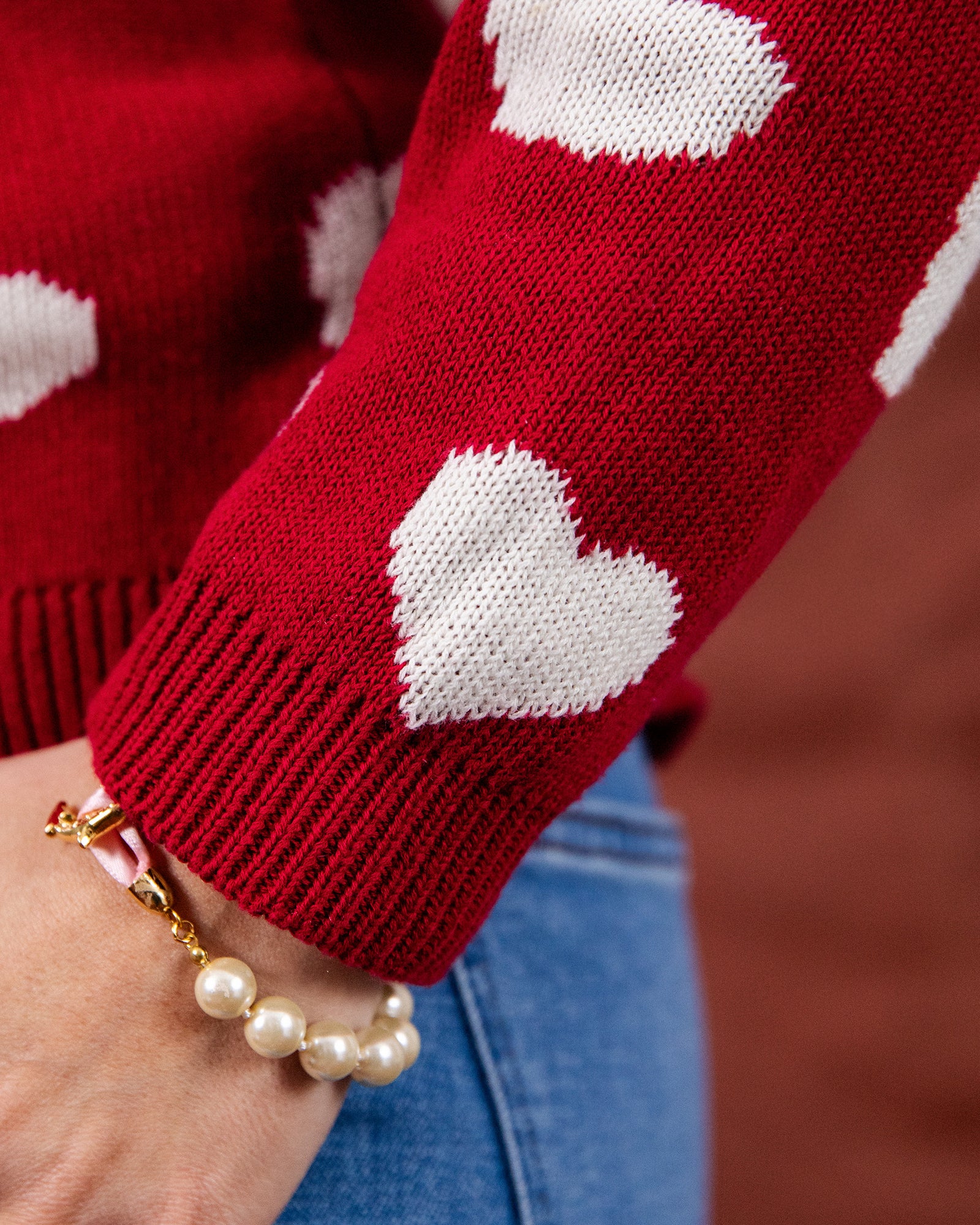 KJP Women's Valentine's Day Heart Scalloped Neck Sweater in Red