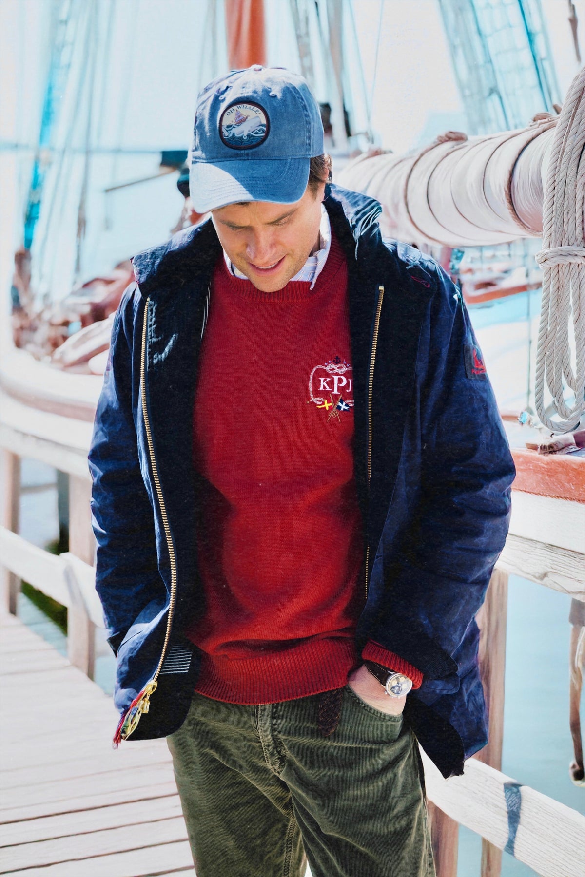 American Yacht Club Embroidered Monogram Sweater in Red - Men's
