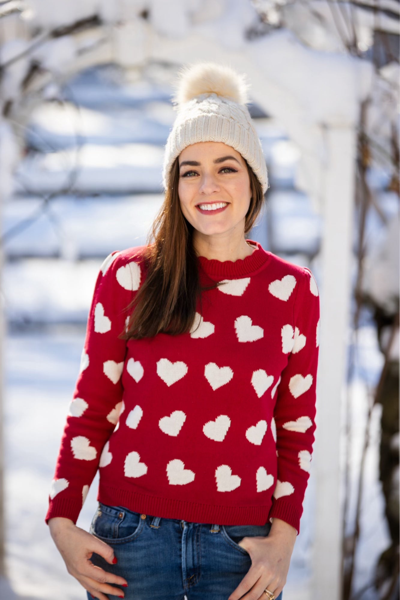Heart Scalloped Sweater in Red