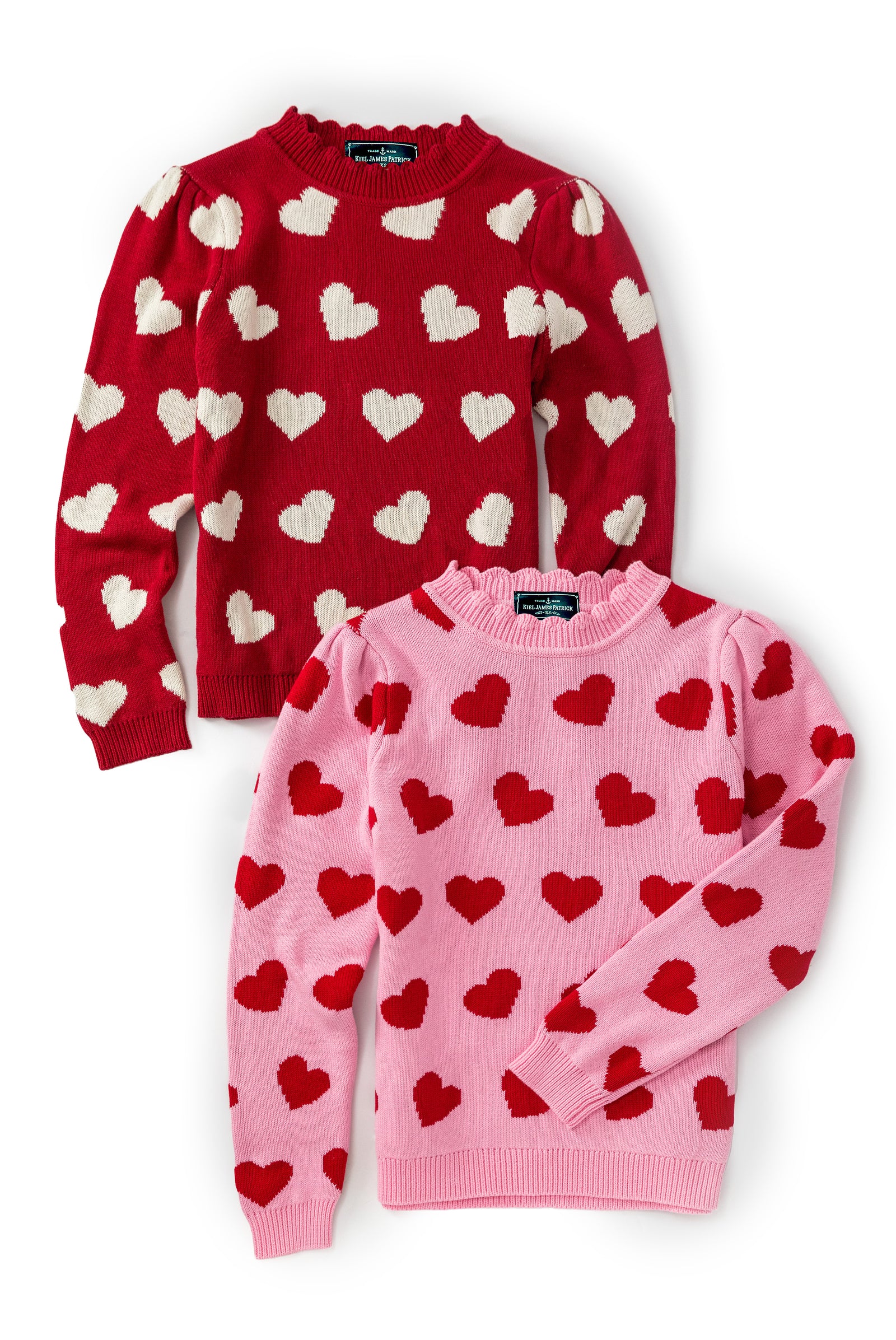 KJP Women's Valentine's Day Heart Scalloped Neck Sweater in Red
