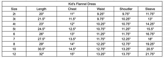 Size chart