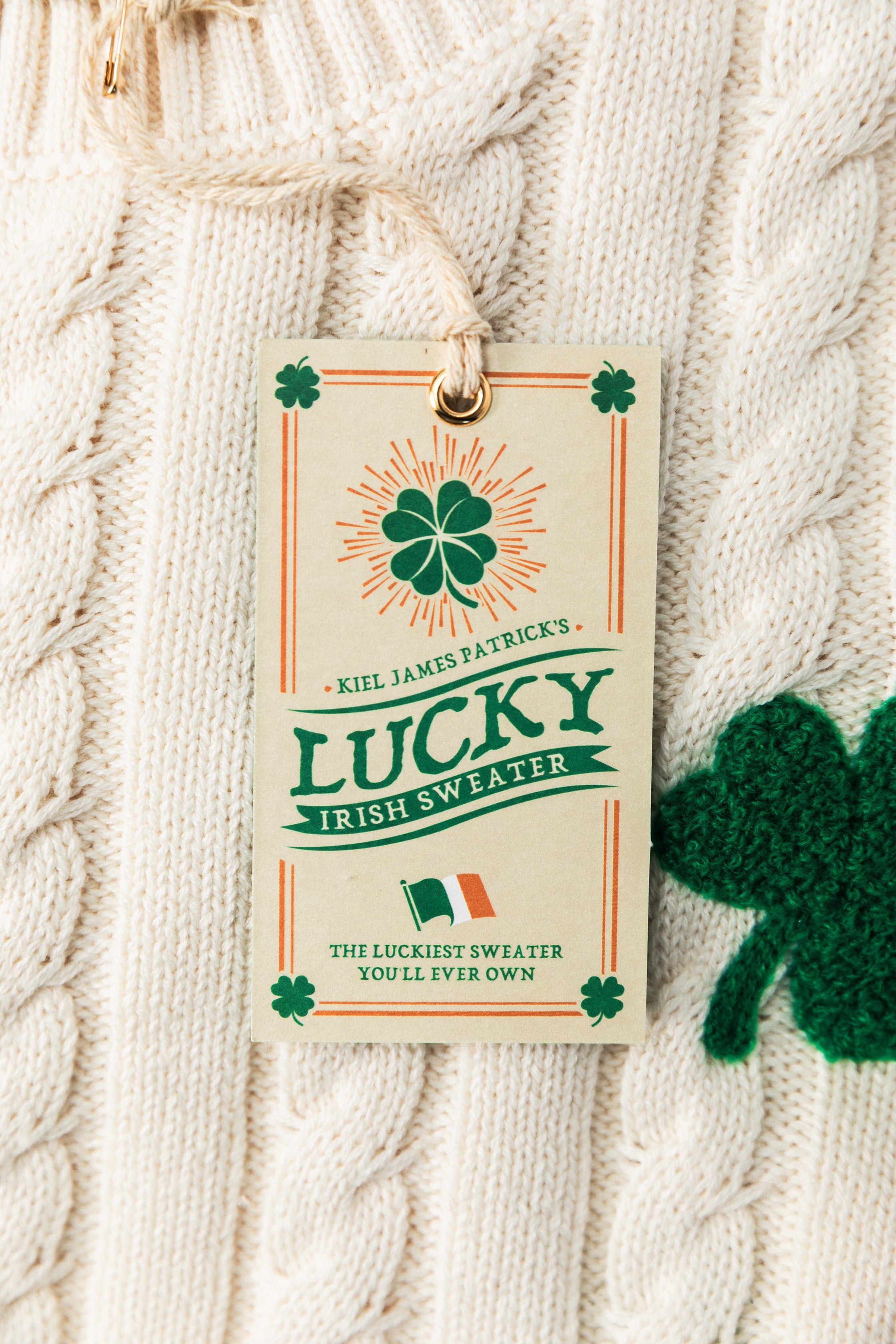KJP Women's Shamrock Cable Knit Crewneck Cotton Sweater in White