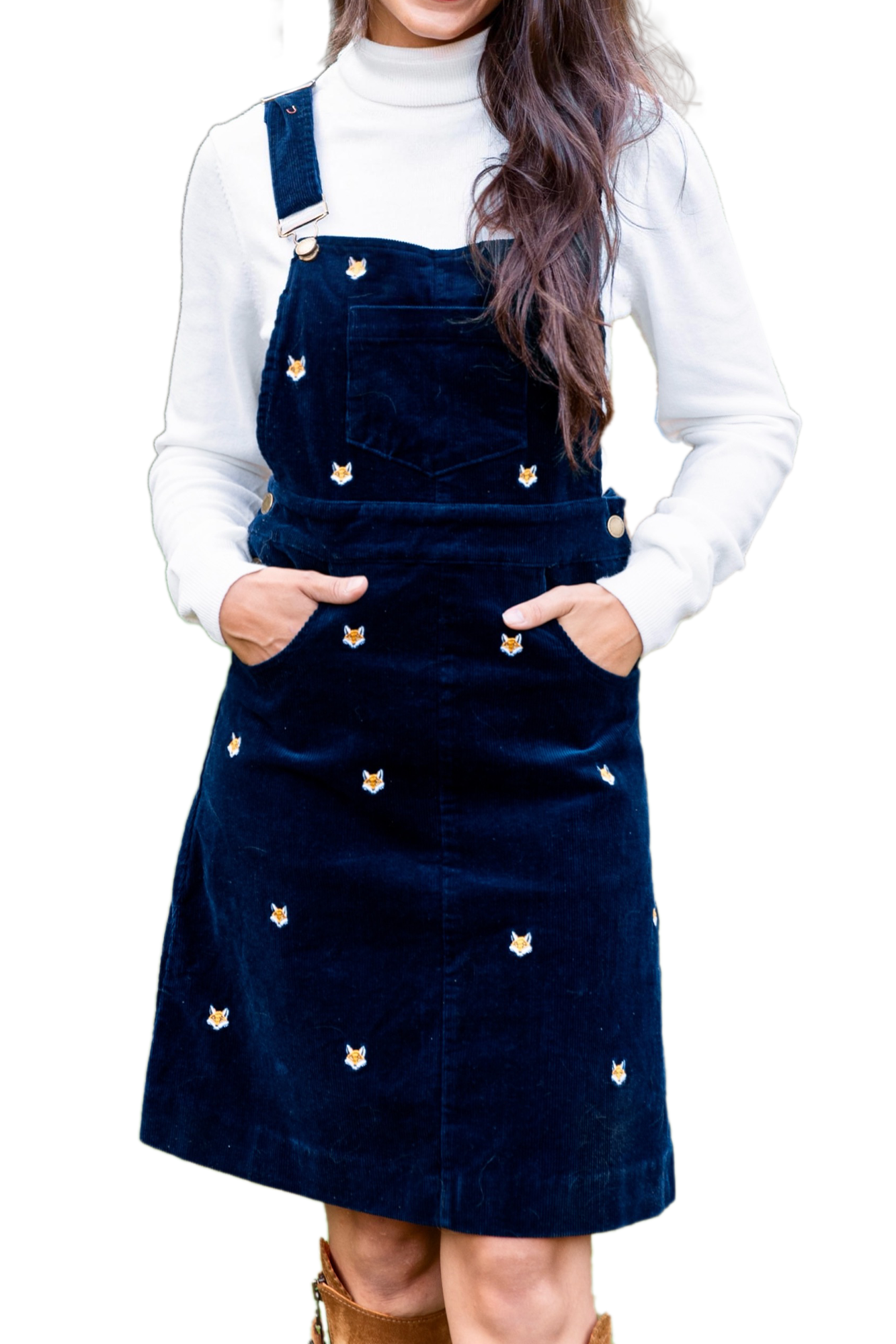 Sly Fox Embroidered Corduroy Jumper Dress