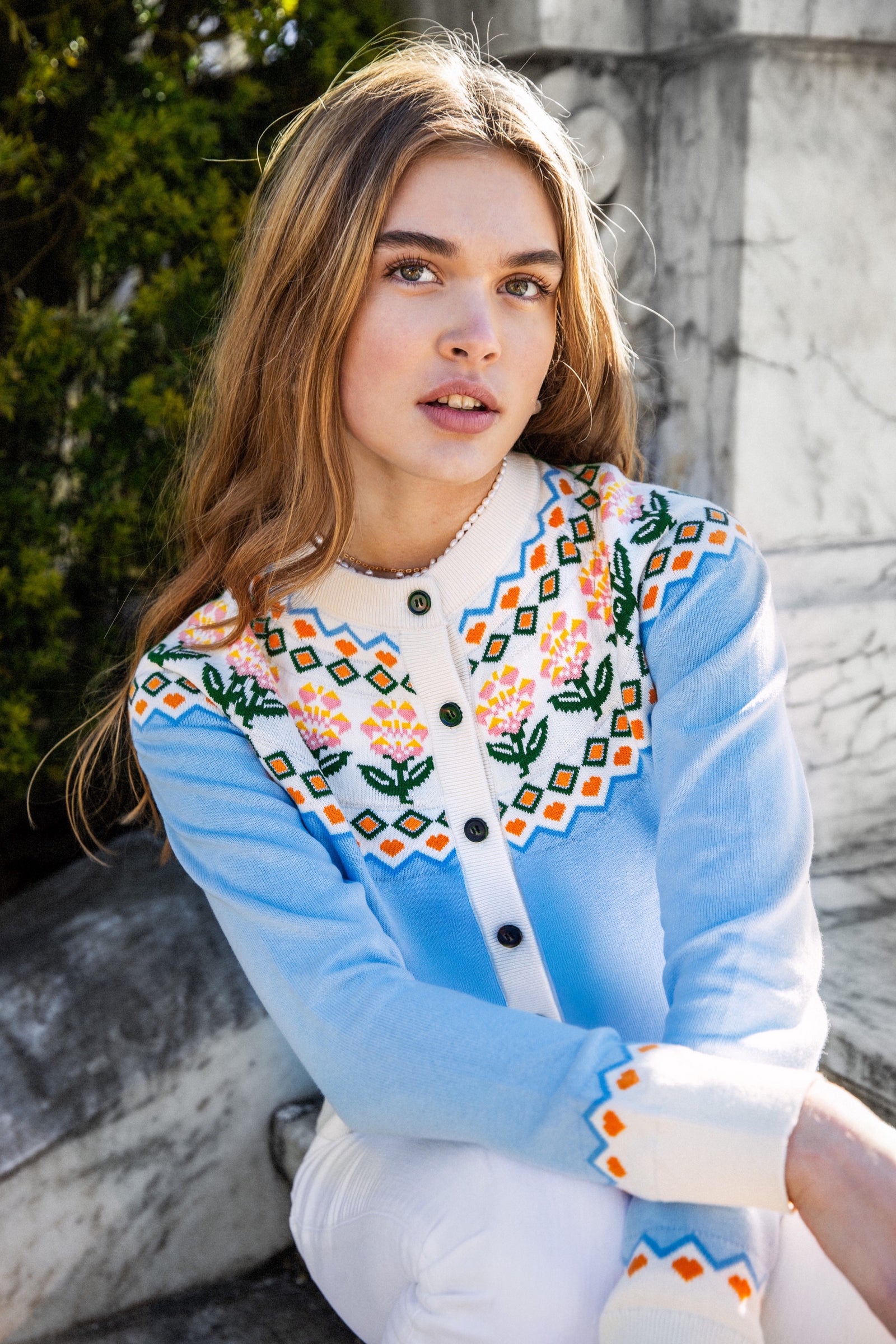 KJP Women's Spring Blossom Cotton Long Sleeve Button Cardigan in