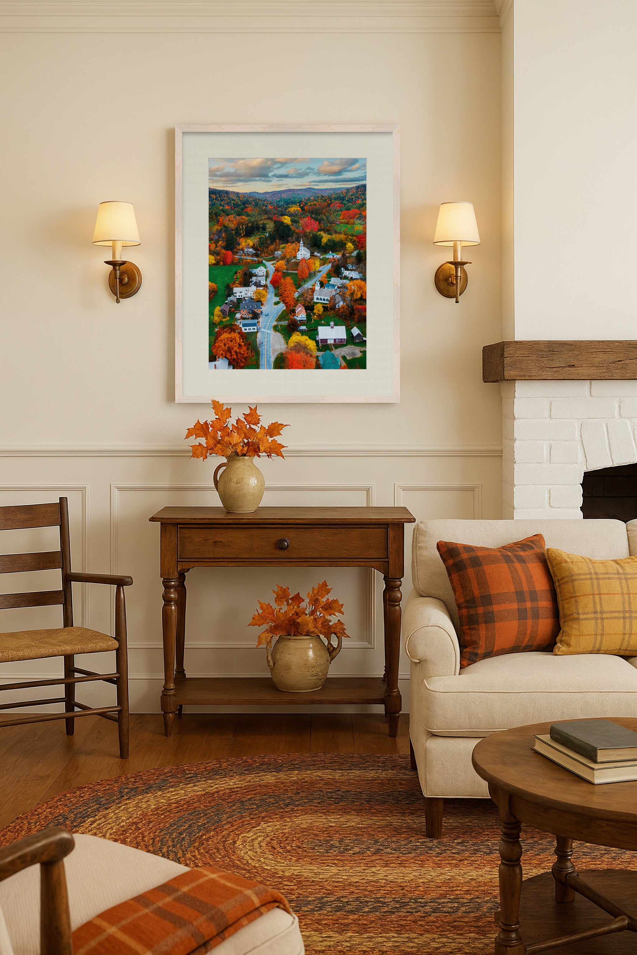 Fall Town Charm Framed Art Print
