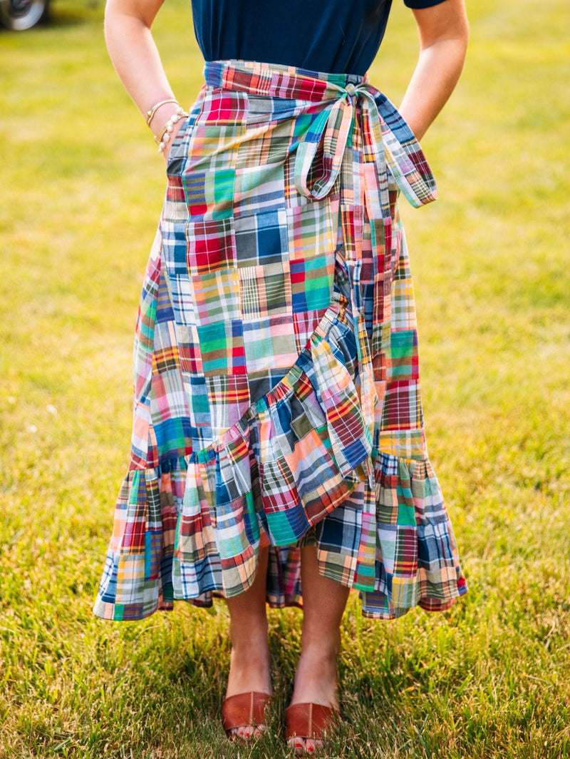 KJP Women's Montauk Patchwork Madras Ruffle Wrap Skirt Kiel James Patrick