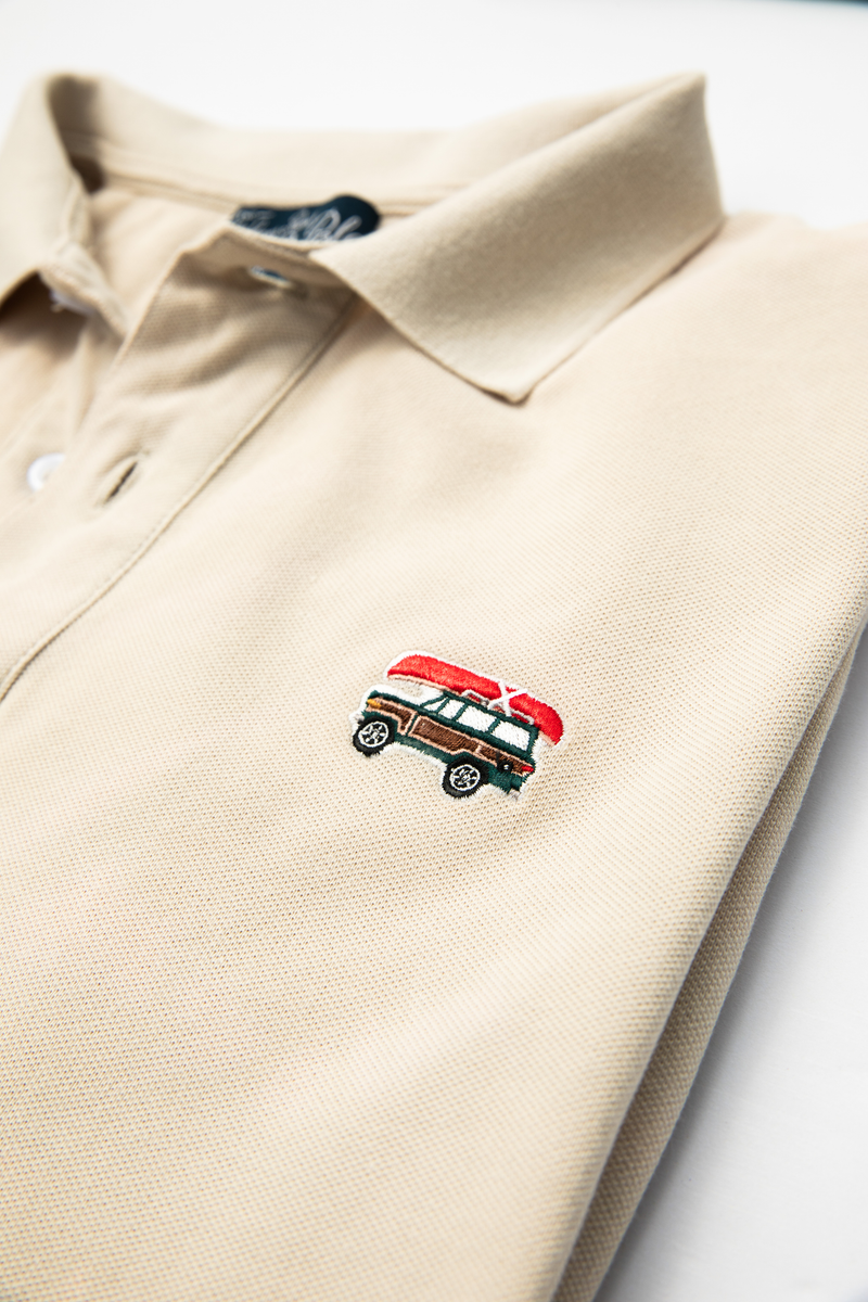 Jeep® x KJP Classic Wagoneer Pique Polo Shirt in Tan