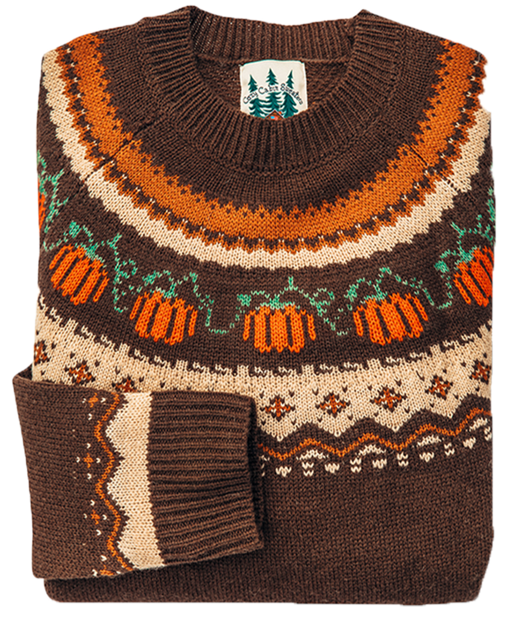 KJP Women's Cozy Pumpkin Fair Isle Crewneck Fall Sweater in Brown