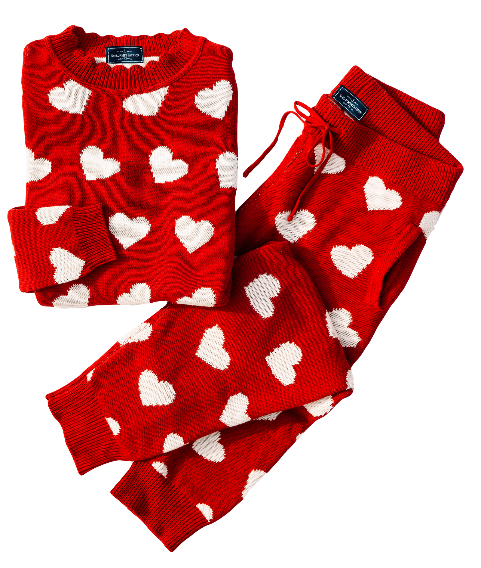 KJP Women's Valentine's Day Heart Knit Joggers in Red and White
