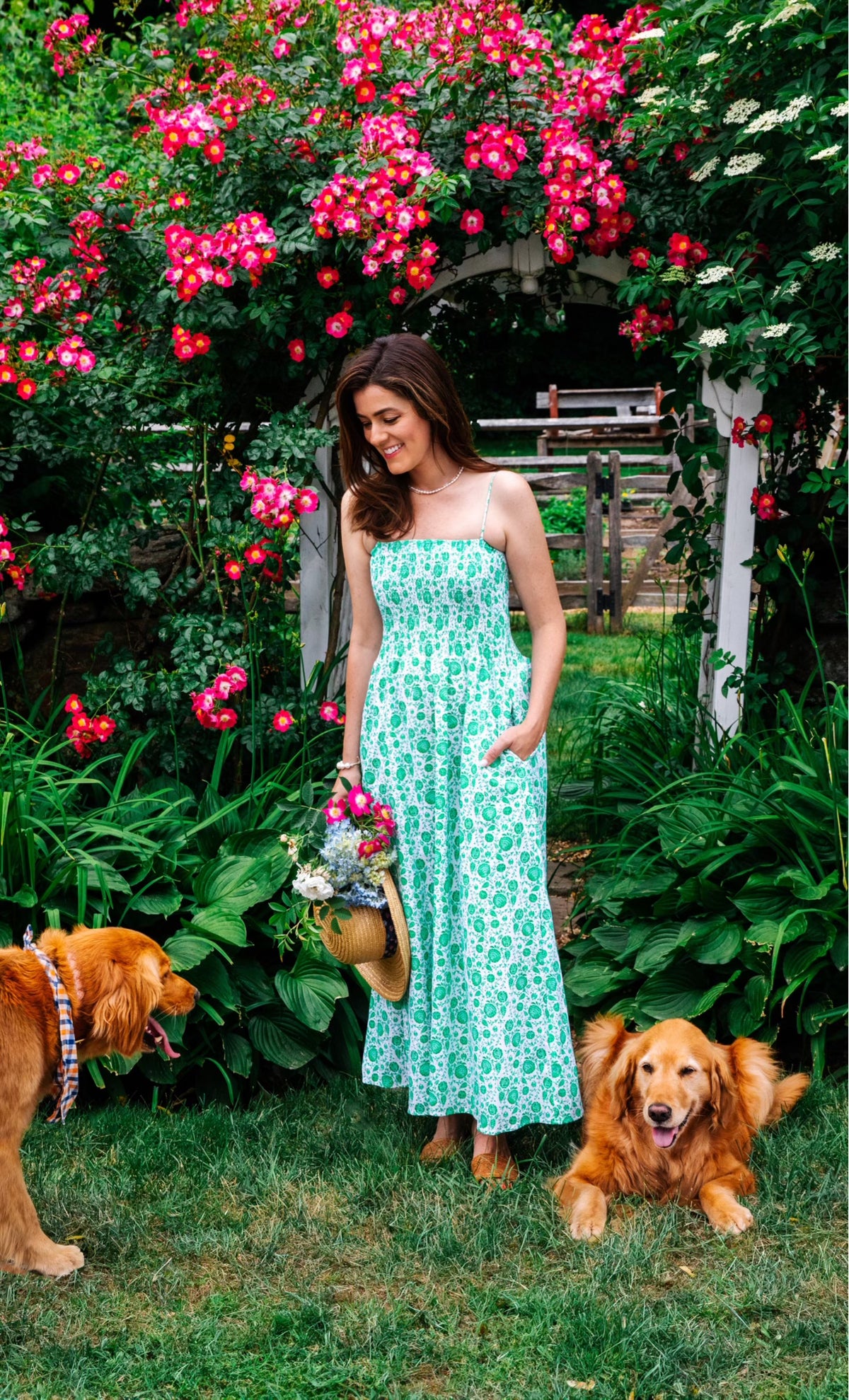 KJP Women's Verdant Garden Floaral Pattern Dress in Green and White  Kiel  James Patrick