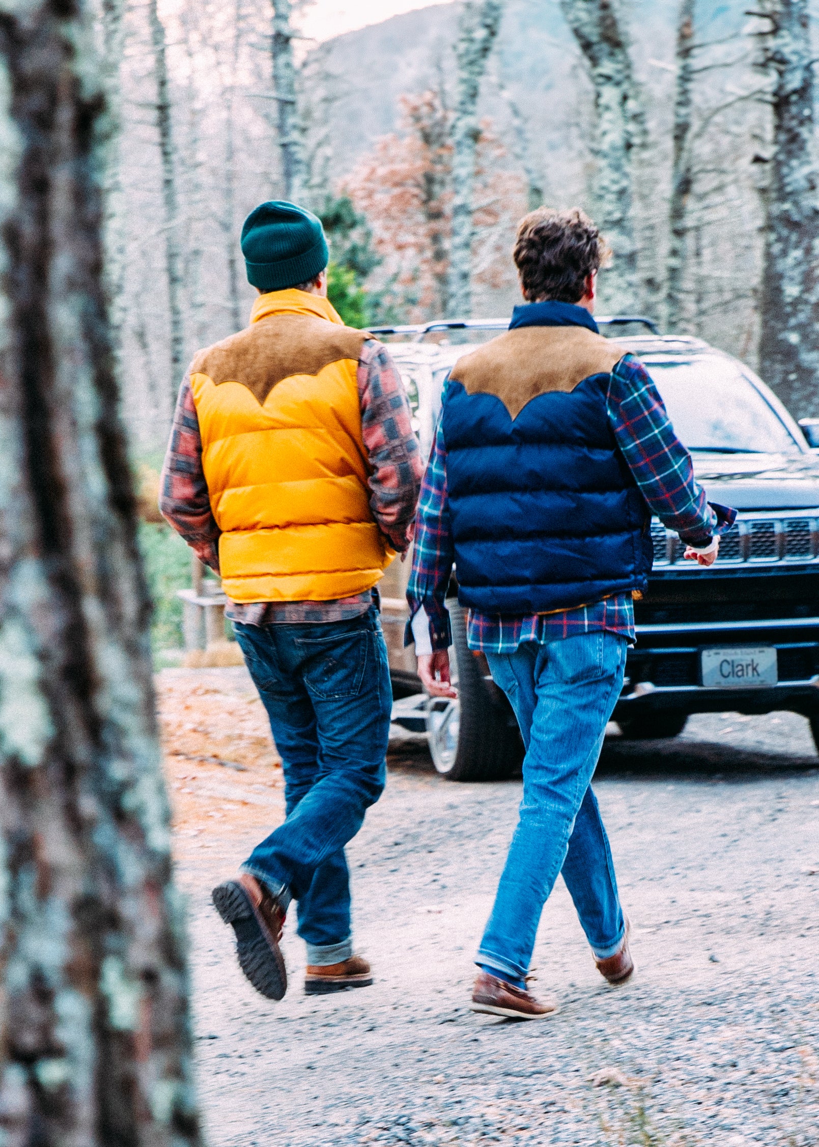 Jeep® x KJP Men's Grand Wagoneer Puffer Vest with Suede Yolk in Blue