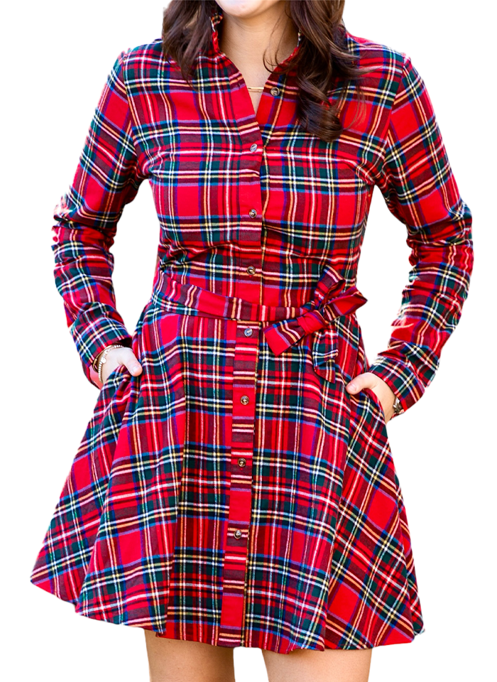 COZYPOIN Women's Plaid Dresses Long Sleeve Fall Dresses Flannel Tie Front Shirt  Dress(Black-S) at  Women's Clothing store