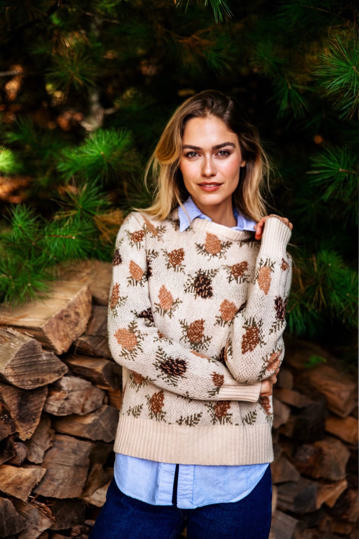 Woodland Pine Sweater in Cream