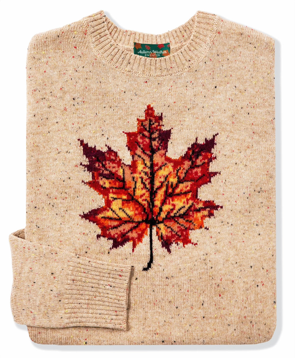 KJP Women's Woodstock Maple Leaf Donegal Crewneck Fall Sweater