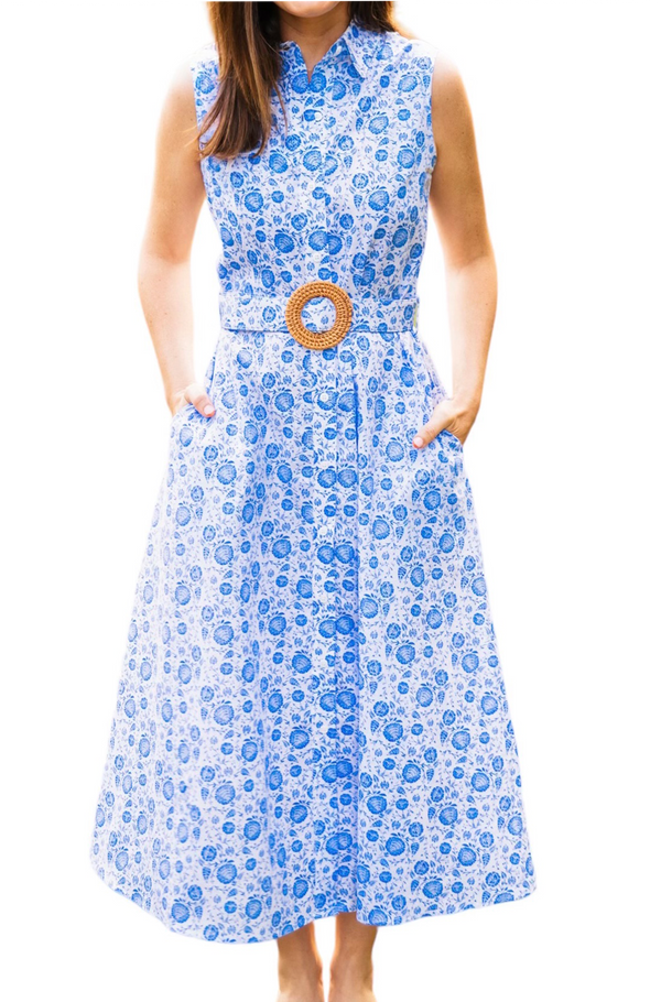 Azure Blossom Shirt Dress