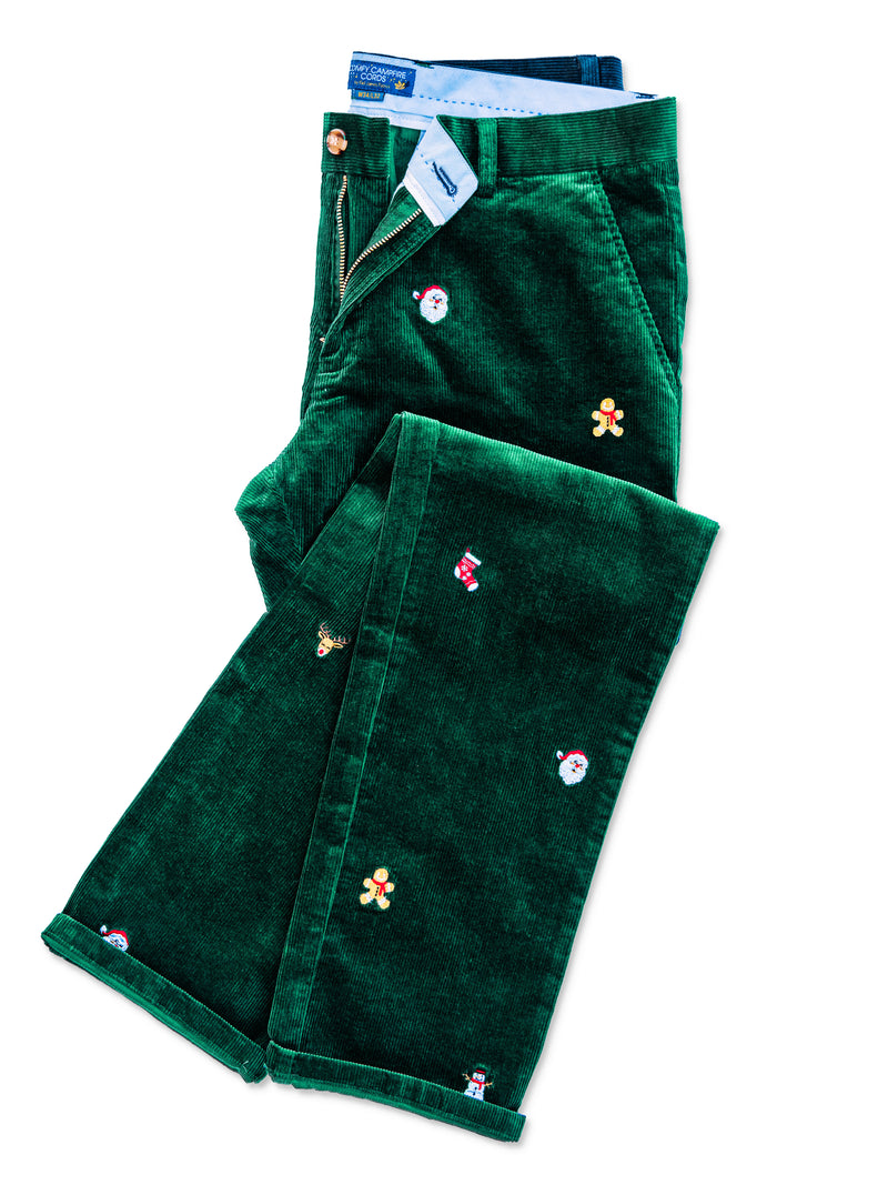 KJP Men's Festive Holiday Embroidered Corduroy Pants in Green Kiel James Patrick KJP Men's Festive Holiday Embroidered Corduroy Pants in Green Kiel James Patrick
